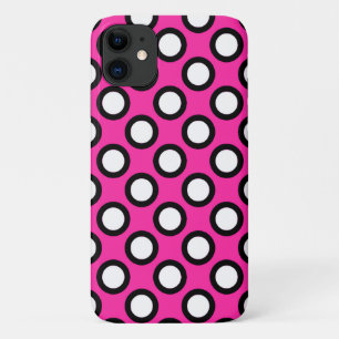 Retro circled dots, fuchsia, black and white Case-Mate iPhone case