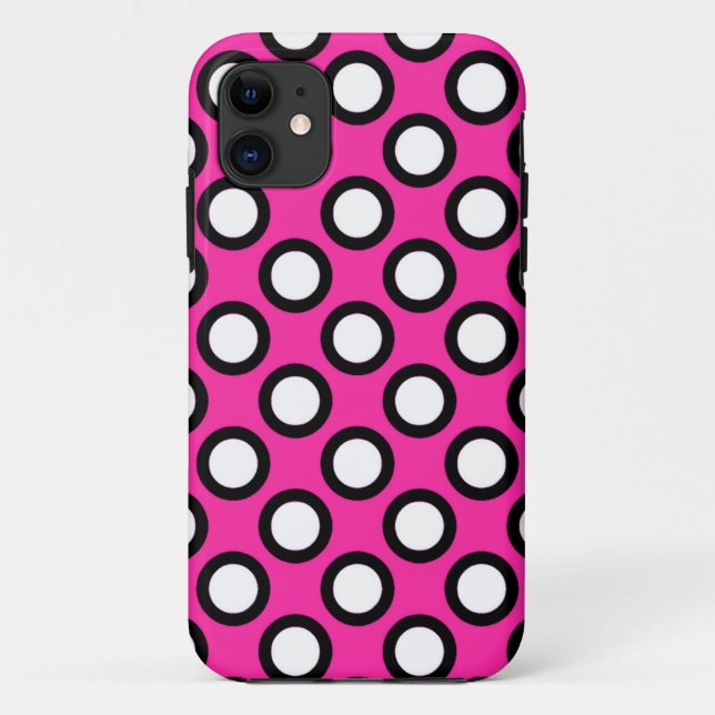 Retro circled dots, fuchsia, black and white Case-Mate iPhone case (Back)