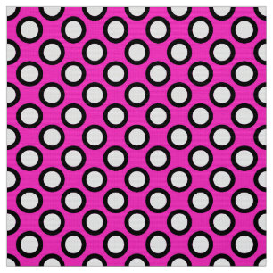 Retro circled dots, fuchsia, black and white fabric