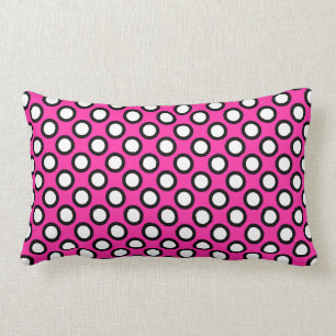 Retro circled dots, fuchsia, black and white lumbar cushion