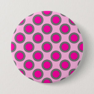 Retro circled dots, fuchsia, grey and pink 7.5 cm round badge