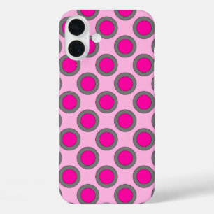 Retro circled dots, fuchsia, grey and pink iPhone 16 plus case