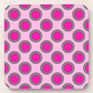 Retro circled dots, fuchsia, grey and pink coaster