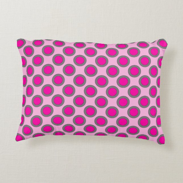 Retro circled dots, fuchsia, grey and pink decorative cushion (Back)