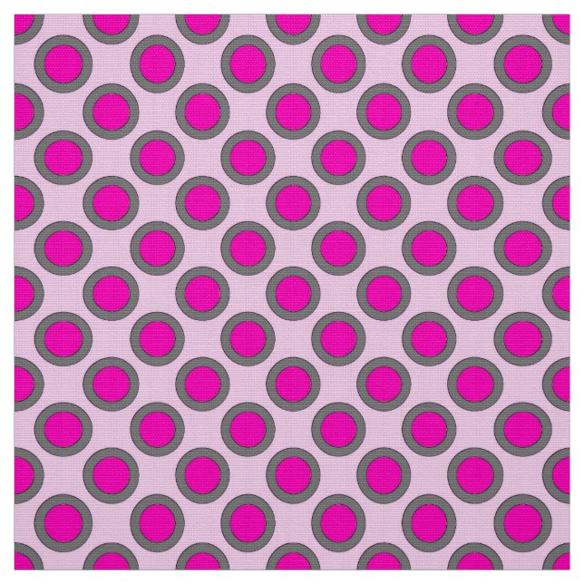 Retro circled dots, fuchsia, grey and pink fabric (Swatch)