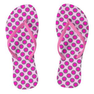 Retro circled dots, fuchsia, grey and pink jandals