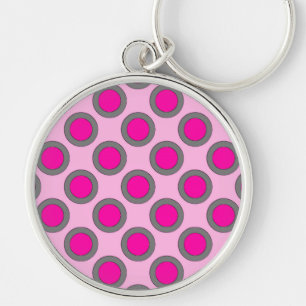 Retro circled dots, fuchsia, grey and pink key ring