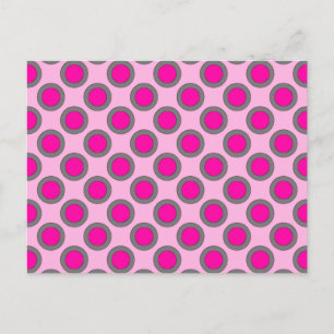 Retro circled dots, fuchsia, grey and pink postcard