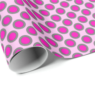 Retro circled dots, fuchsia, grey and pink wrapping paper