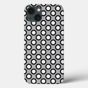 Retro circled dots, grey, black and white iPhone 13 case