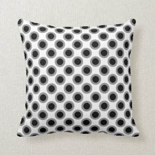 Retro circled dots, grey, black and white cushion