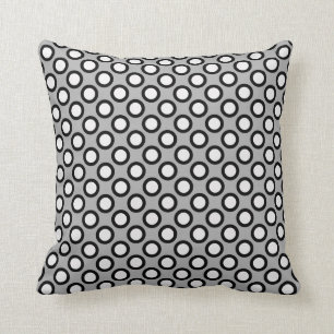 Retro circled dots, grey, black and white cushion