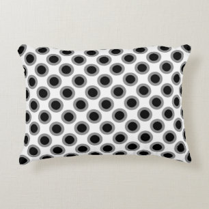 Retro circled dots, grey, black and white decorative cushion