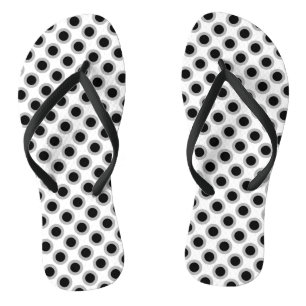 Retro circled dots, grey, black and white jandals