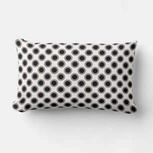 Retro circled dots, grey, black and white lumbar cushion
