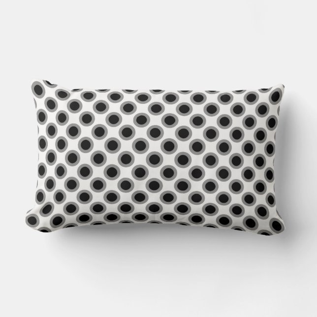 Retro circled dots, grey, black and white lumbar cushion (Front)