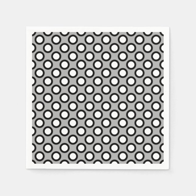 Retro circled dots, grey, black and white napkin (Front)