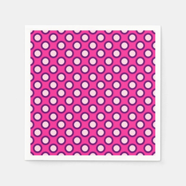 Retro circled dots, magenta, pink and purple napkin (Front)