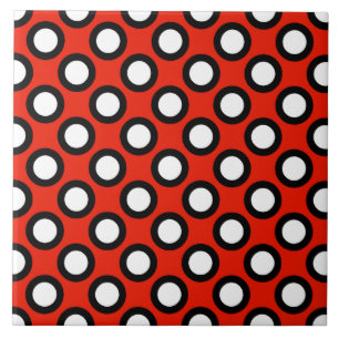 Retro circled dots, red, black and white tile