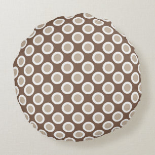 Retro circled dots, shades of taupe tan round cushion