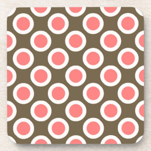 Retro circled dots, taupe and coral pink coaster