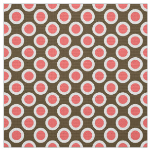 Retro circled dots, taupe and coral pink fabric