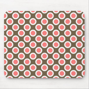 Retro circled dots, taupe and coral pink mouse pad