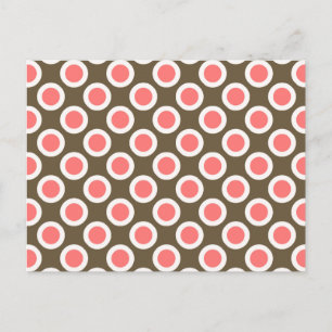 Retro circled dots, taupe and coral pink postcard