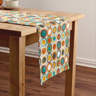 Retro Circles 1970s Pattern Orange Brown Teal Short Table Runner