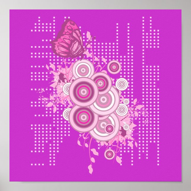 retro circles and butterfly design poster (Front)