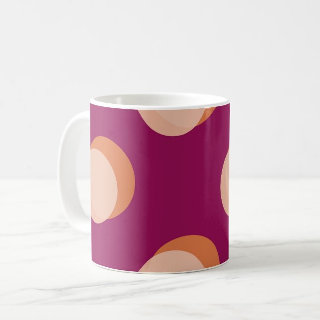 Retro Circles and Shadows Bold Pattern Purple Coffee Mug (Front Left)