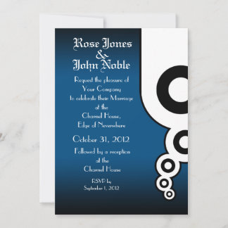 Retro Circles (Blue) Wedding Invitation