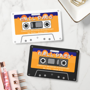 retro circles cassette tape school hall pass ID badge