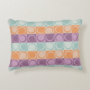 Retro Circles Checkers Pattern Purple Mint Green Decorative Cushion