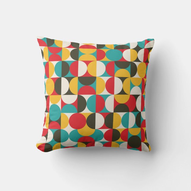 Retro Circles: Colourful Hipster Pattern. Cushion (Front)