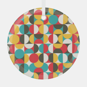 Retro Circles: Colourful Hipster Pattern. Glass Tree Decoration