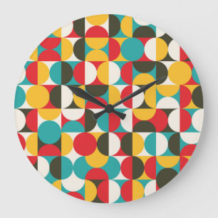 Retro Circles: Colourful Hipster Pattern. Large Clock
