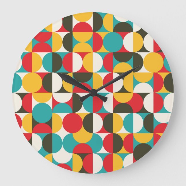 Retro Circles: Colourful Hipster Pattern. Large Clock (Front)