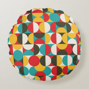 Retro Circles: Colourful Hipster Pattern. Round Cushion