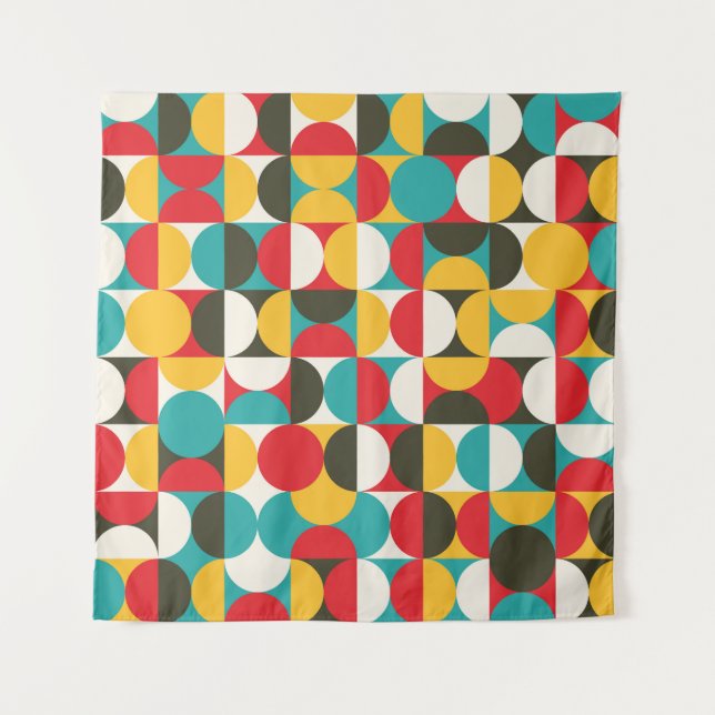 Retro Circles: Colourful Hipster Pattern. Tapestry (Front)