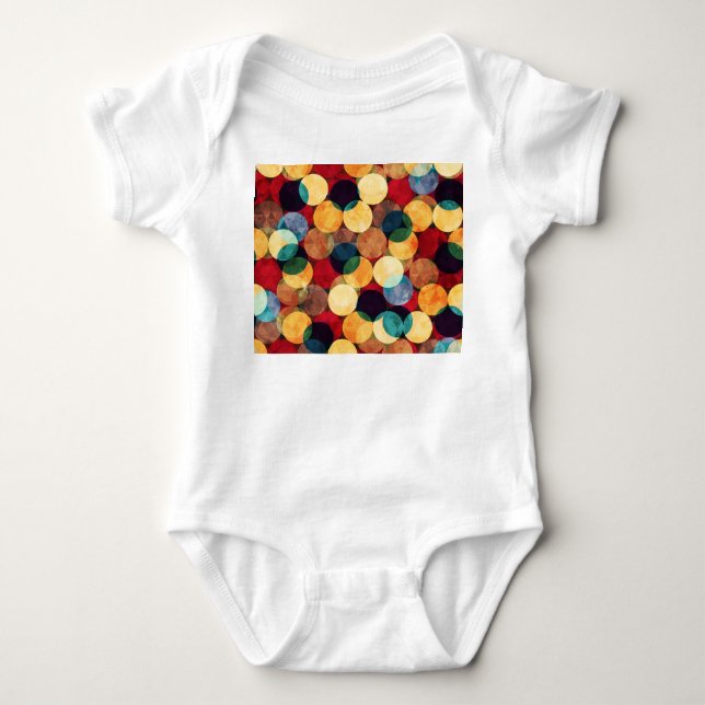 Retro circles, grunge texture seamless pattern. baby bodysuit (Front)