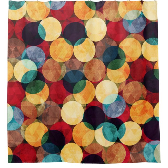 Retro circles, grunge texture seamless pattern. shower curtain (Front)