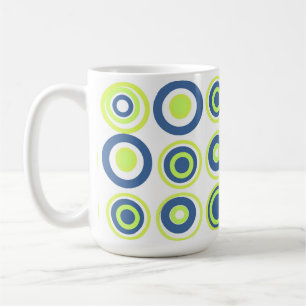 Retro Circles Lime Pea Green Teal On White Coffee Mug