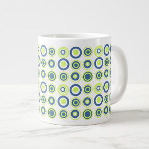 Retro Circles Lime Pea Green Teal On White  Large Coffee Mug