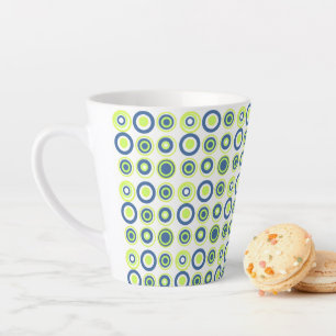 Retro Circles Lime Pea Green Teal On White Latte Mug