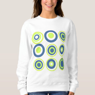 Retro Circles Lime Pea Green Teal On White  Sweatshirt