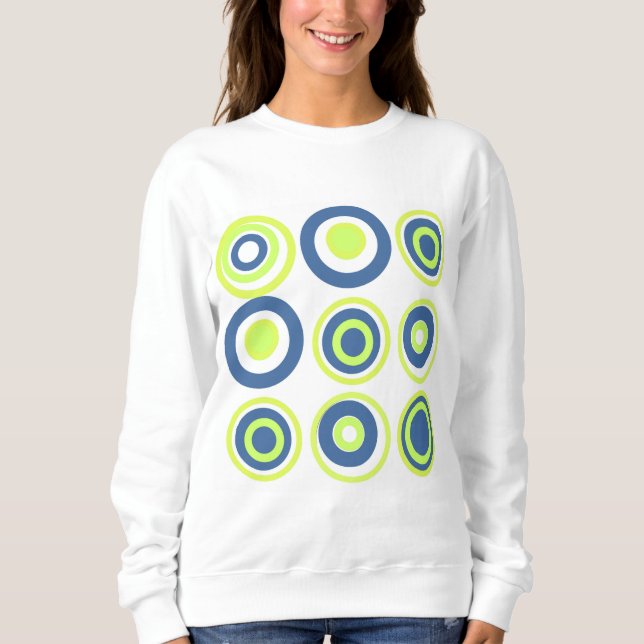 Retro Circles Lime Pea Green Teal On White  Sweatshirt (Front)