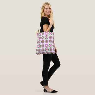 Retro Circles Magenta Pink Green On White Tote Bag