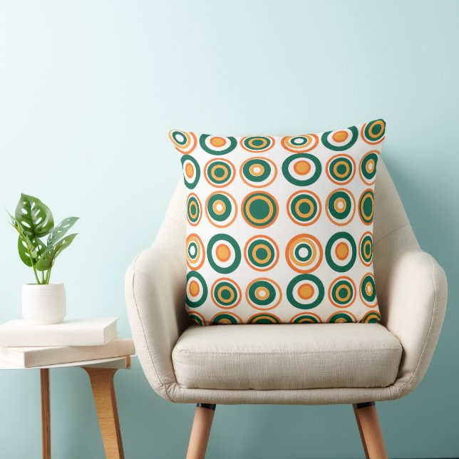 Retro Circles Orange Bottle Green On White  Cushion (Chair)