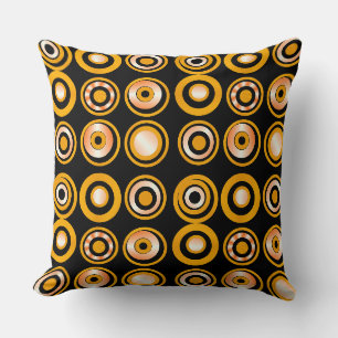Retro Circles Orange on Black Cushion